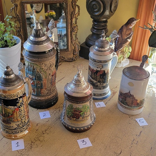 Various Vintage Beer Steins; Made in Germany; Sold Separately