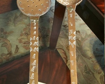 Heavy Hammered Copper Spatula and Spoon