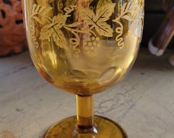 Amber Wine Glass; Embossed Grapes and Vines