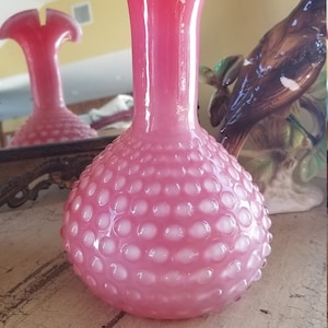 Vintage Art Glass; Empoli Style Mid-Century Italian Vase; Large Hobnail Vase;