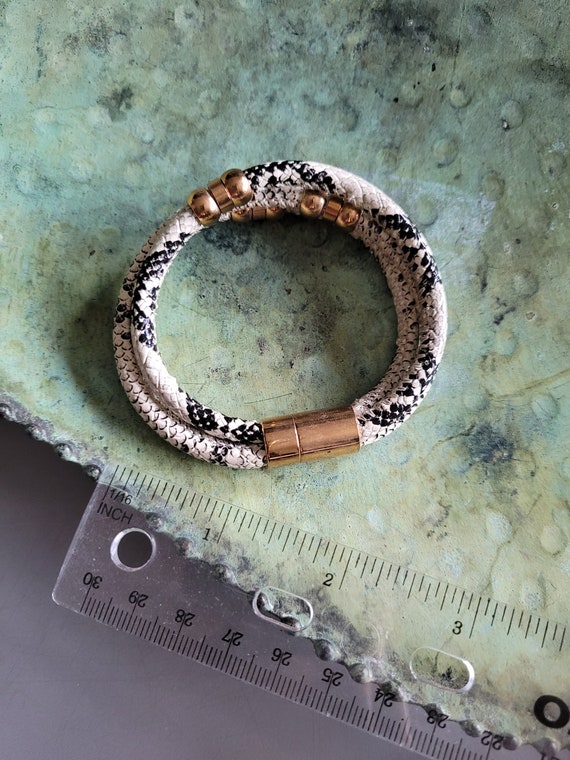 Vintage Magnetic Bracelet Faux Snake Skin Modern … - image 3