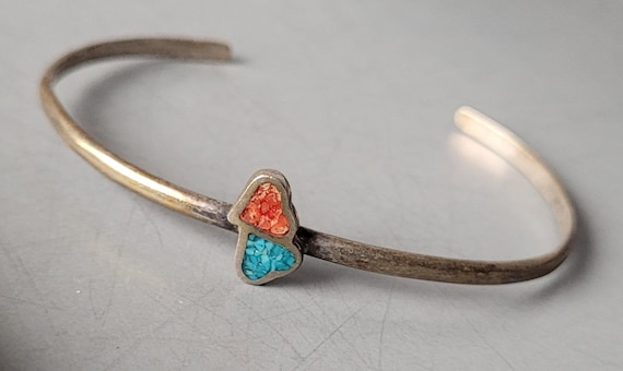 Vintage Bracelet Aged Silver Colored Double Heart… - image 1