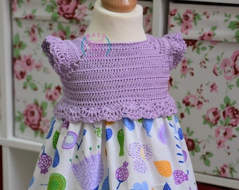 baby newborn crochet fabric dress pattern, sizes newborn to 3 years old