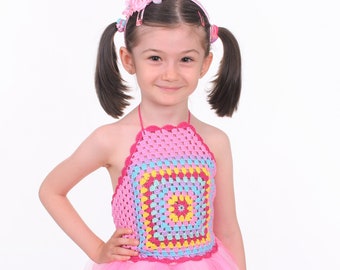 crochet summer top pattern for girls, size 2 to 5 years old, crochet halter top pattern, granny square crochet top pattern