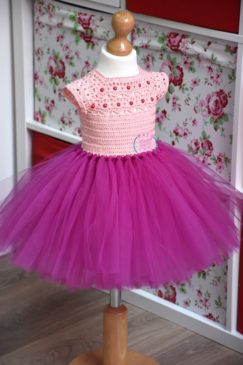 crochet tutu dress pattern, sizes 1 to 7 years old, tutu dress pattern, crochet yoke dress pattern , baby crochet dress pattern image 5