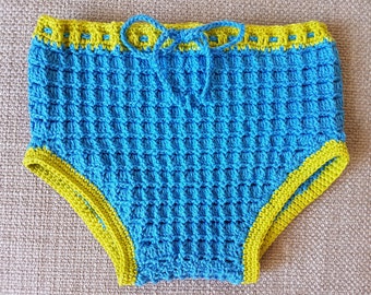 baby boy bloomers crochet pattern sizes 0-3 and 3-6 months, baby diaper cover crochet pattern