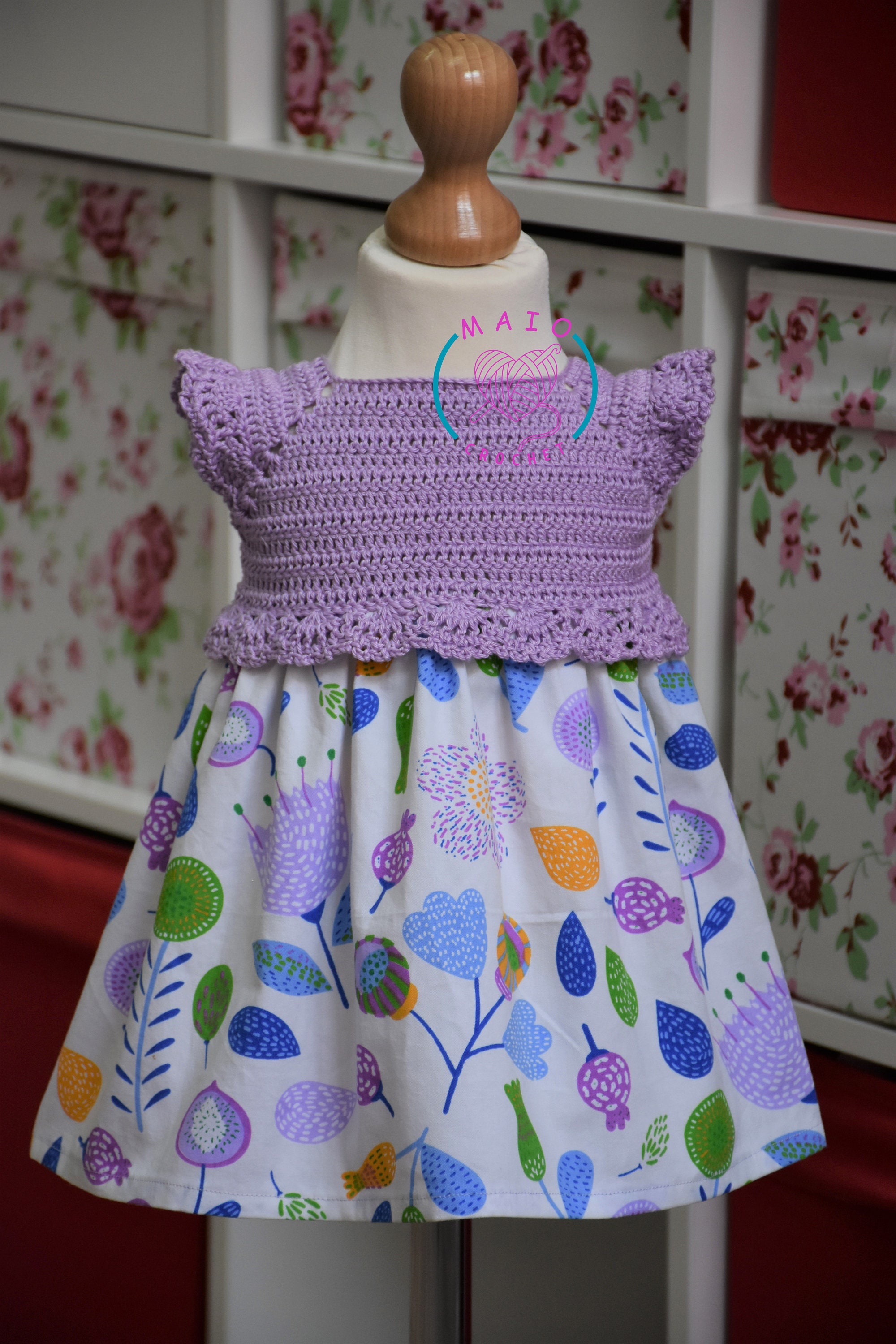 crochet yoke fabric dress pattern How to attach fabric to crochet baby dress | Free pattern