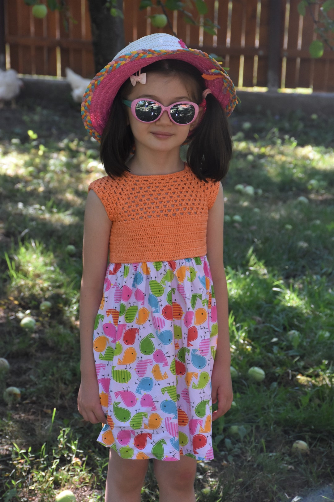 Crochet and Fabric Dress Pattern, Size 1 to 4 Year Old, Toddler Crochet