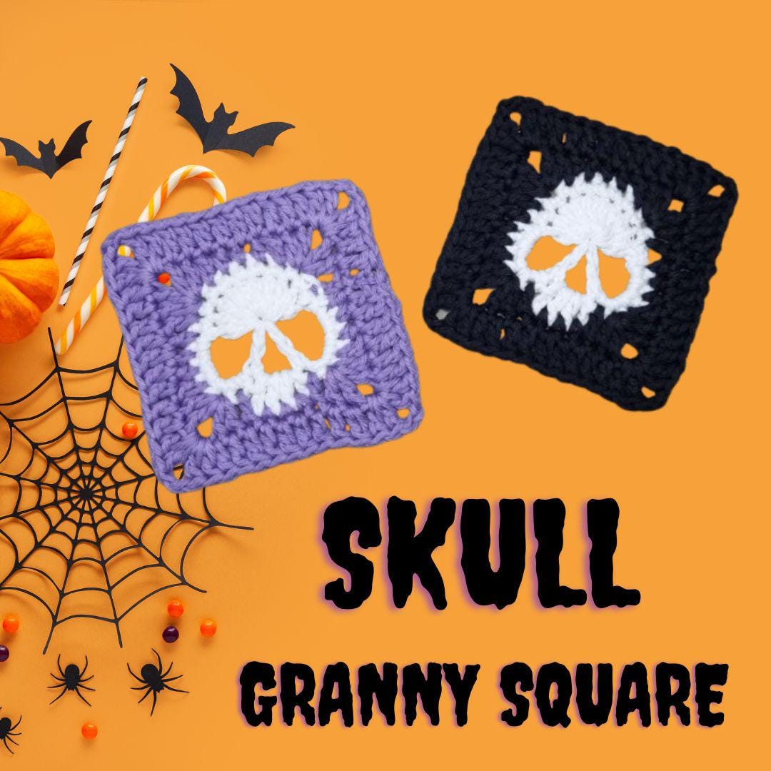 Skull Granny Square Crochet Pattern PDF + Video