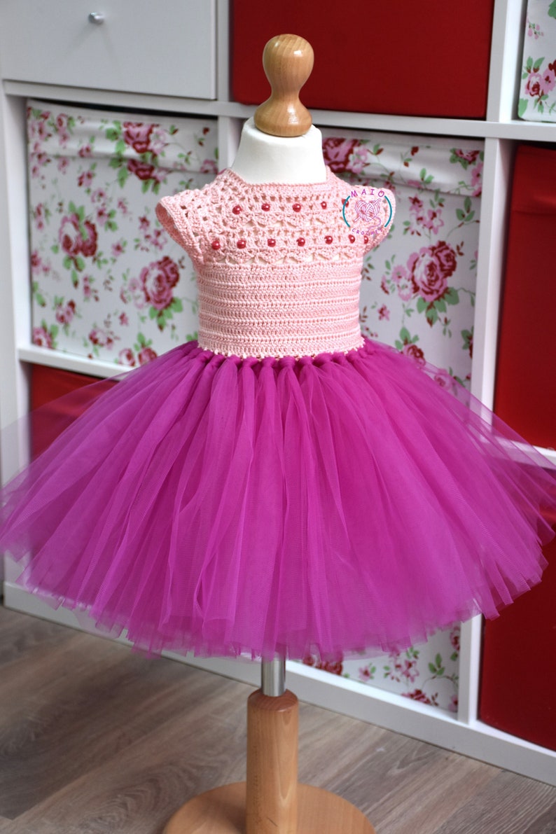 crochet tutu dress pattern, sizes 1 to 7 years old, tutu dress pattern, crochet yoke dress pattern , baby crochet dress pattern image 1