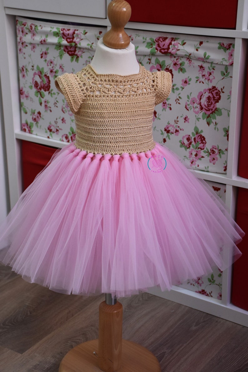 modèle de robe tutu au crochet, tailles 1 à 5 ans, modèle de robe tutu, modèle de robe à empiècement au crochet, modèle de robe au crochet pour bébé image 1