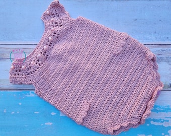 Crochet Pattern – Baby Girl Romper with Beaded Neckline – Size 0–3 Months – PDF Instant Download (English Only)