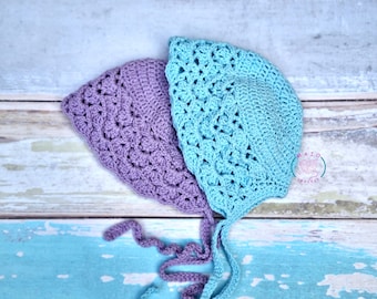 Baby Crochet Baby Bonnet, sizes newborn to 12 months