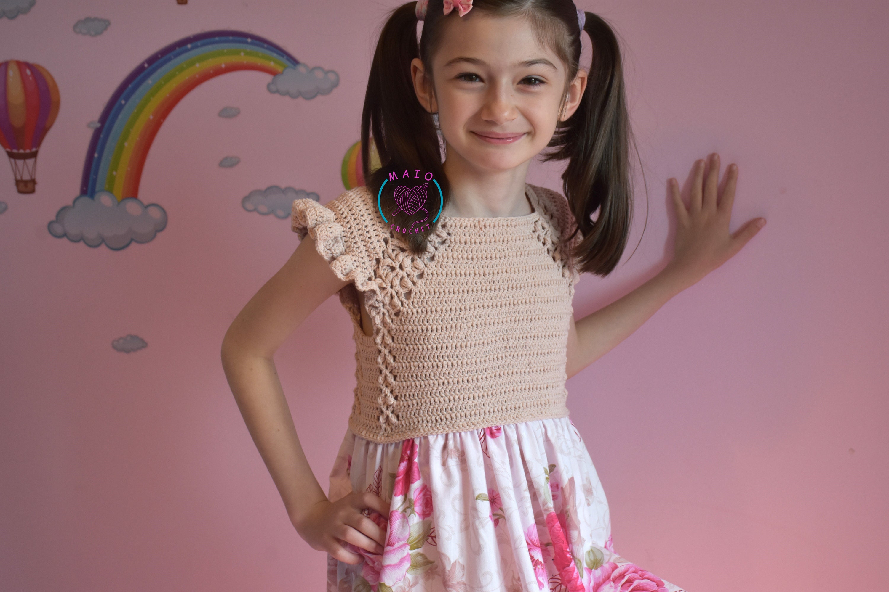 crochet dress with fabric Pattern + Video Tutorial for Attaching Fabric , Summer Dress, Sizes 1 to 8 Years Old (english Only) Summer Knit Handmade Kids Clothes Lena Maxi Crochet Dress