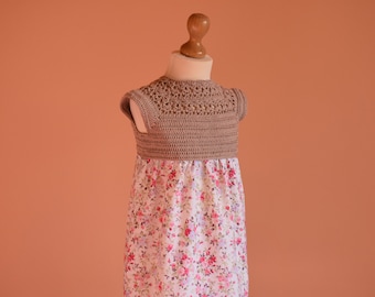 crochet fabric dress pattern, sizes 1 to 3 years old, toddler crochet dress pattern