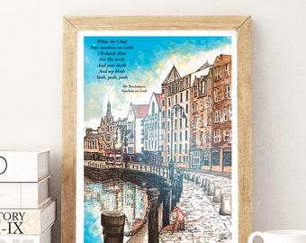 Sunshine on Leith, Edinburgh Shore, Leith, Edinburgh Leith, The Shore, Fox, illustration, Edinburgh illustration, Proclaimers