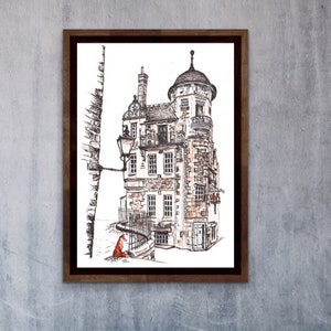 Lady Stair’s House, The Writers Museum, Edinburgh, Edinburgh Scotland, Edinburgh Old Town, Wallart, Ink drawing