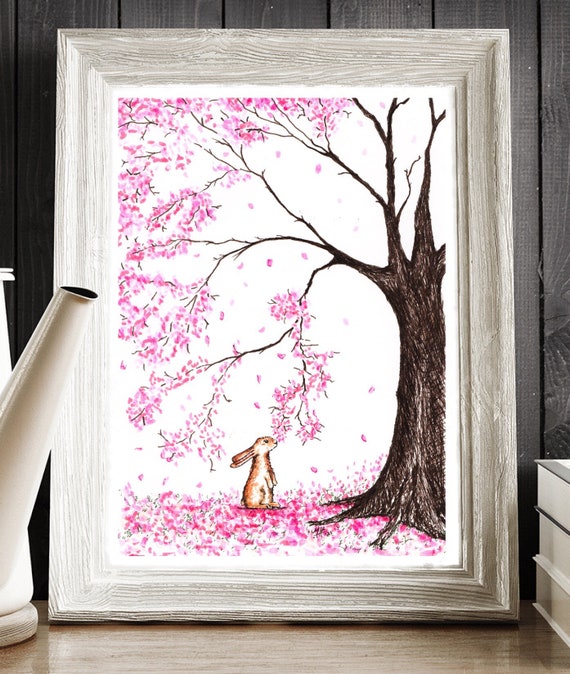 Rabbit Under Blossom Tree, Rabbit, Spring, Blossom, Blossom