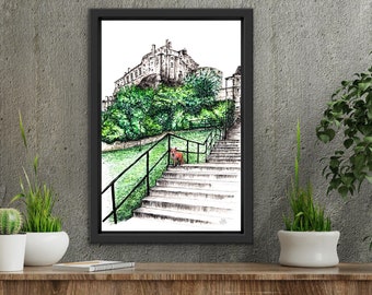 Edinburgh Castle, Granny’s Green Steps, Edinburgh Grassmarket, urban fox, Edinburgh Fox, Edinburgh architecture