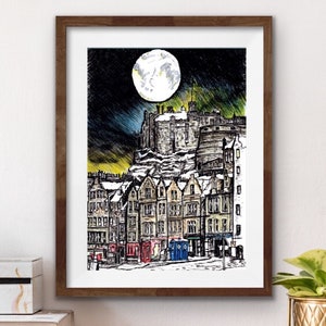 Edinburgh Grass Market-Edinburgh Illustration-ink drawing-snow scene-old town-A4-A3-Print