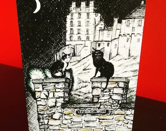 Cats on Wall, Edinburgh cats, cats on Flodden Wall, Cats, gift card, greetings card