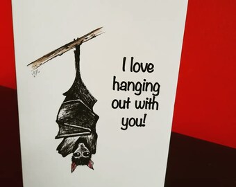 Gift card bat, bat card, greetings card, love, hanging out, valentines card, gift card, unusual card