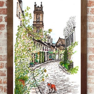Circus Lane, Fox at Circus Lane, Édimbourg, Stockbridge, Fox at Circus Lane, impression, Illustration, Edinburgh Circus Lane, impression d'art