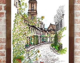 Circus Lane, Fox at Circus Lane, Edinburgh, Stockbridge, Fox at Circus Lane, print, Illustration, Edinburgh Circus Lane, art print