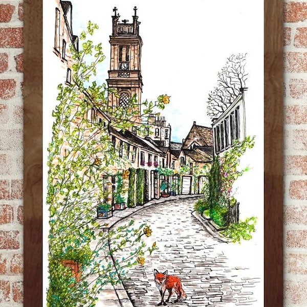 Circus Lane, Fox at Circus Lane, Edinburgh, Stockbridge, Fox at Circus Lane, print, Illustration, Edinburgh Circus Lane, art print