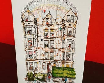 Edinburgh Tenement, community, Gift card, greetings card, Tenement, Edinburgh community, lockdown, helping each other