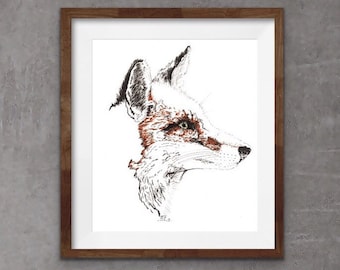 Fox profile, Fox, Fox illustration, line drawing, ink drawing, art print, Fox art, wall art, Fox drawing,