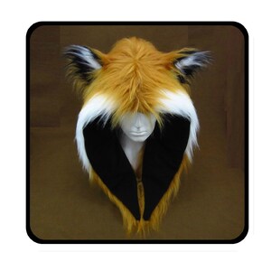 Fox ear animal hat with black lining. Spirit hood. Faux fur. Rave. Festival. Mens, womens. Adult Costume. Woodland animals. Gift. image 5