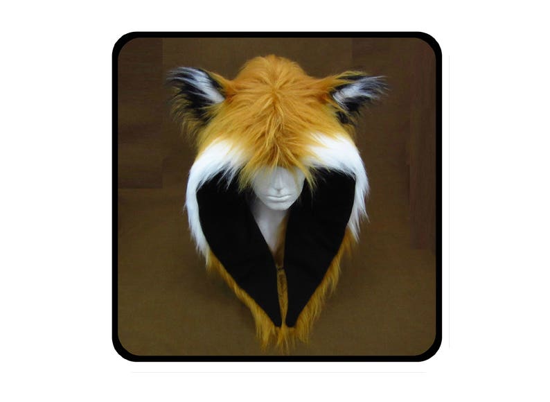 Fox ear animal hat with black lining. Spirit hood. Faux fur. Rave. Festival. Mens, womens. Adult Costume. Woodland animals. Gift. image 5