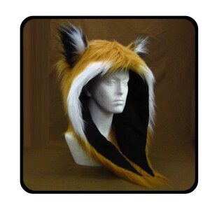 Fox ear animal hat with black lining. Spirit hood. Faux fur. Rave. Festival. Mens, womens. Adult Costume. Woodland animals. Gift. image 1