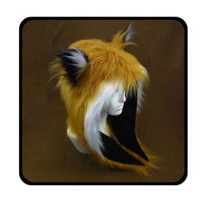 Fox ear animal hat with black lining. Spirit hood. Faux fur. Rave. Festival. Mens, womens. Adult Costume. Woodland animals. Gift. image 6