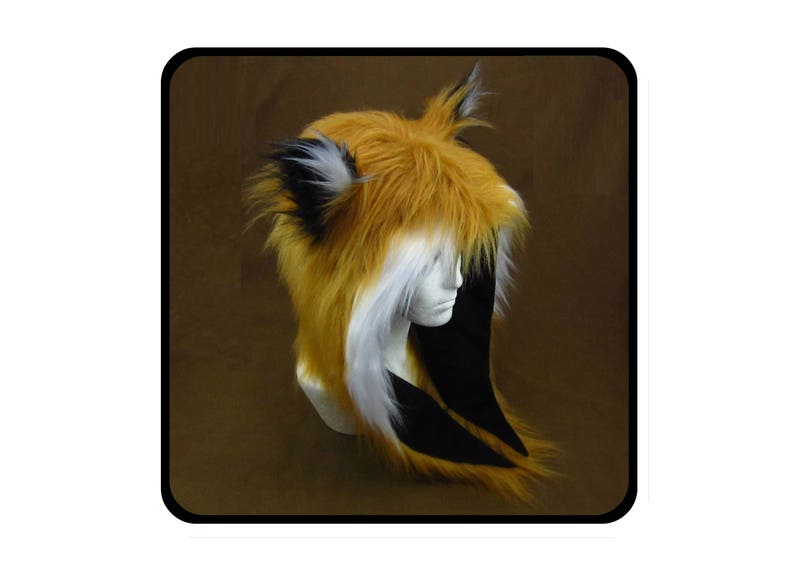 Fox ear animal hat with black lining. Spirit hood. Faux fur. Rave. Festival. Mens, womens. Adult Costume. Woodland animals. Gift. image 6