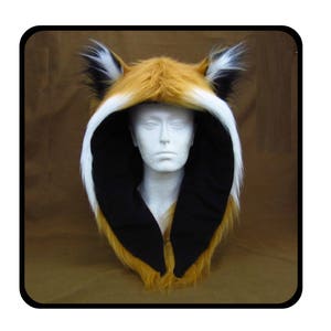 Fox ear animal hat with black lining. Spirit hood. Faux fur. Rave. Festival. Mens, womens. Adult Costume. Woodland animals. Gift. image 2