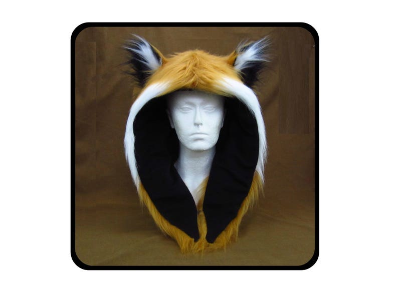 Fox ear animal hat with black lining. Spirit hood. Faux fur. Rave. Festival. Mens, womens. Adult Costume. Woodland animals. Gift. image 2