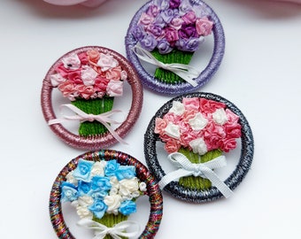 Set of Dorset Buttons, a bunch of roses 3,5 cm, Brooches, Flowers 4 pieces,party favors wedding, gift for her, Floral jewelry, crazy quilt.