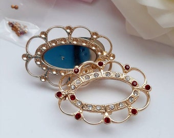 Lote de 6 ajustes completos de broche de bordado con las puntas en la parte posterior. Kit de broche de joyería de flores hecho a mano Marco de puntada Bases de broche