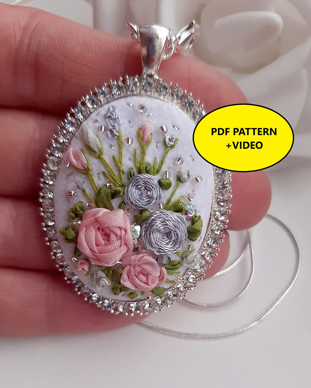 Silk Ribbon Embroidery Flower Pendant Tutorial (PDF + Video) - Etsy