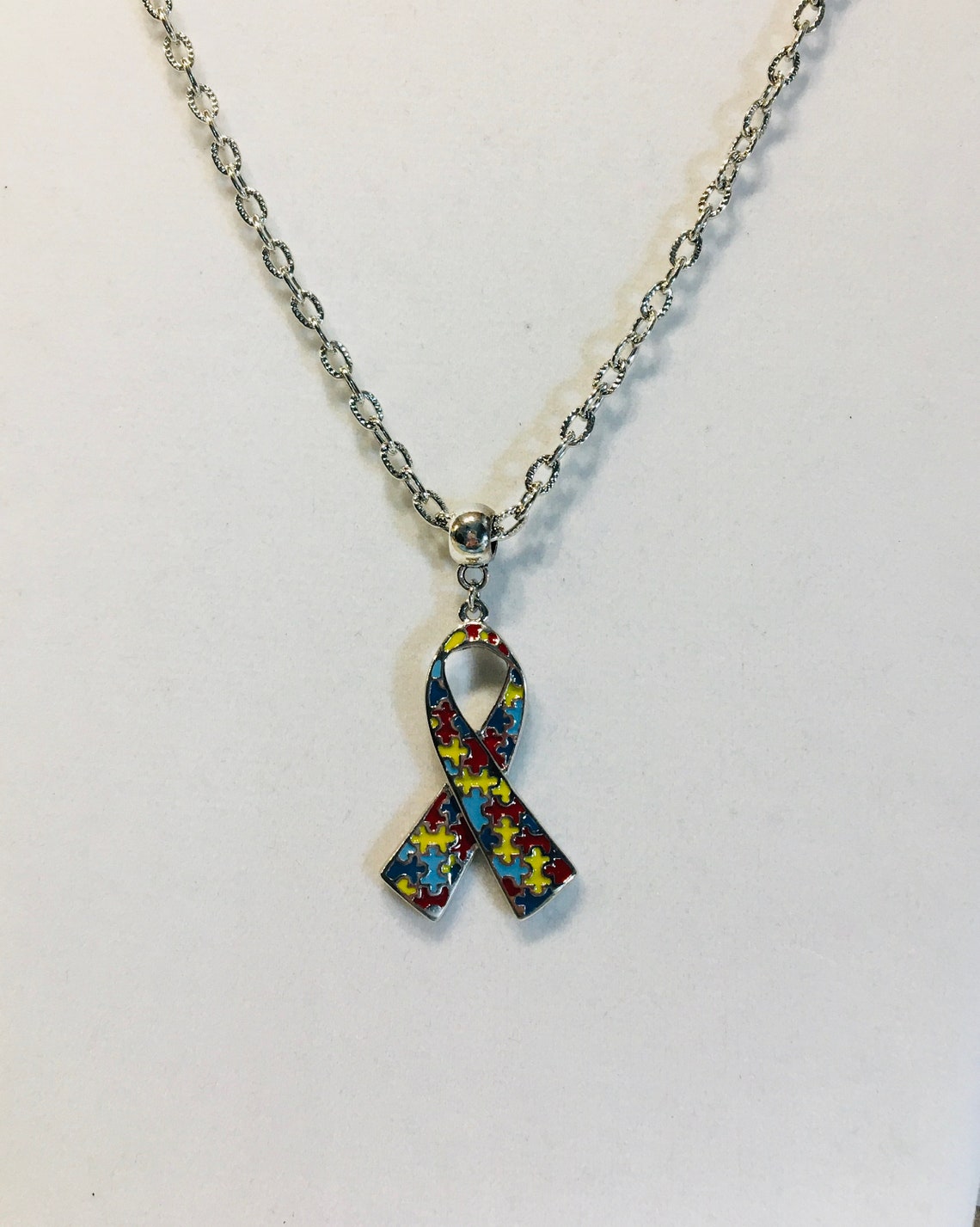 Autism Awareness Necklace 20 Inch Textured Chain Autism Charm Etsy