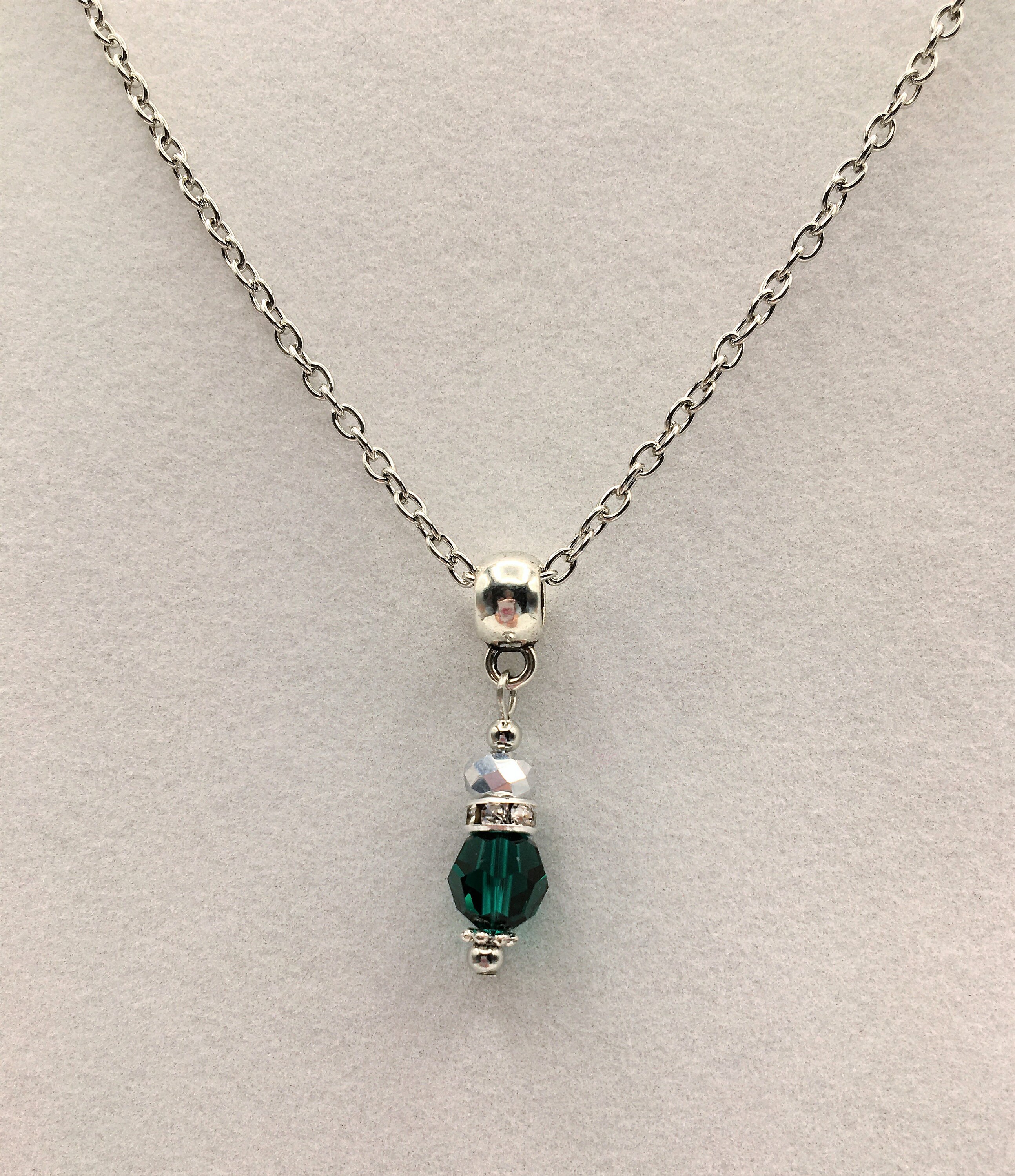 Swarovski Crystal Drop Pendant Necklace Emerald Color Silver | Etsy