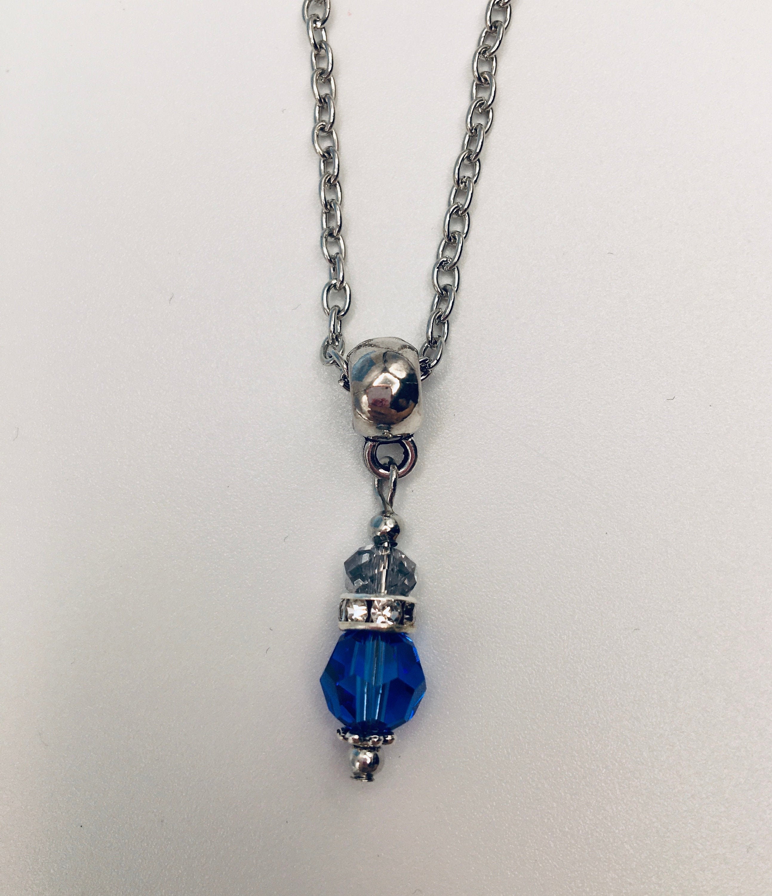 Sapphire Crystal Drop Pendant Necklace Silver Tone Elegant | Etsy