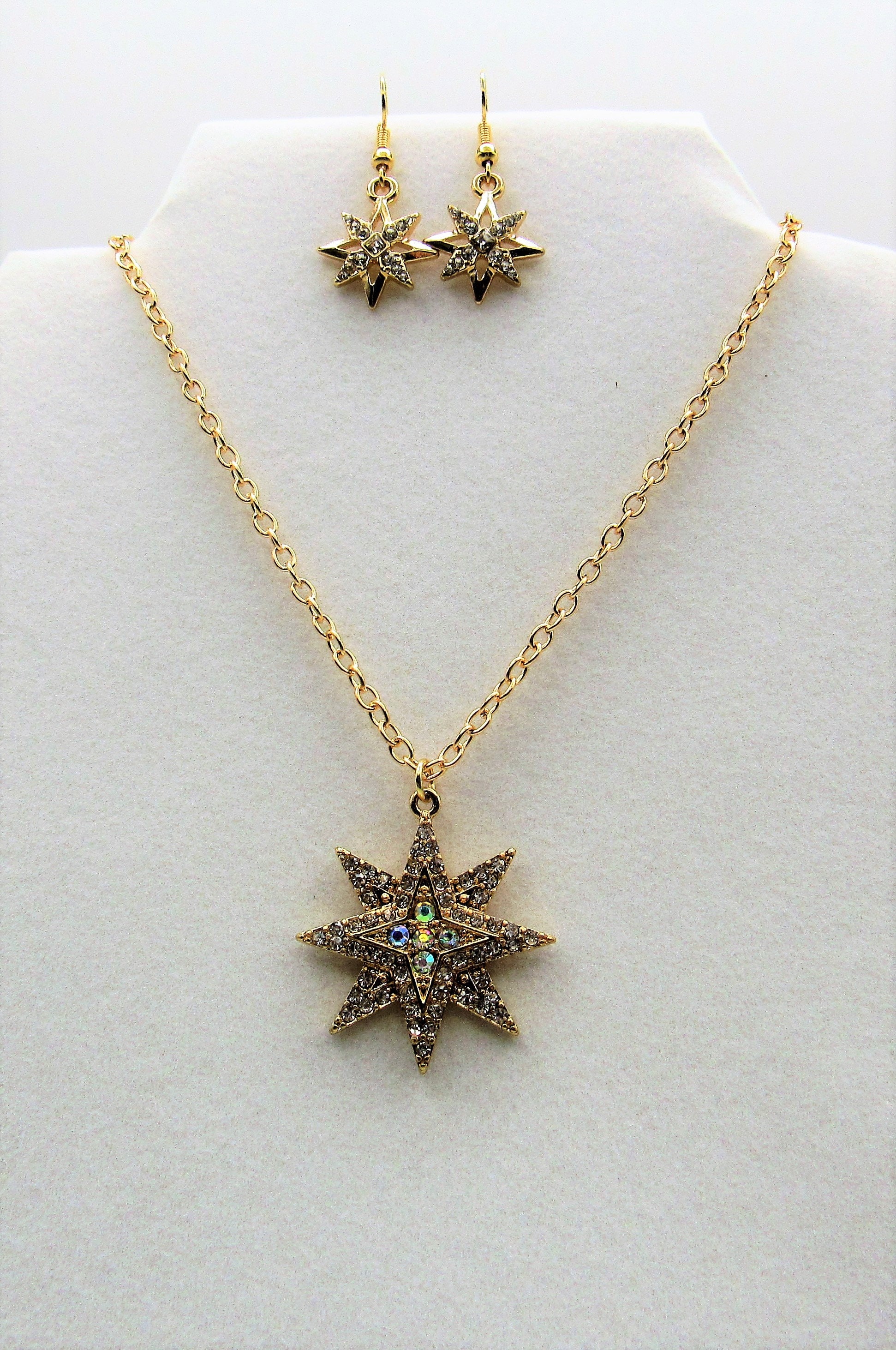 Gold Rhinestone Star Pendant Necklace Hung on Gold Tone Chain Etsy
