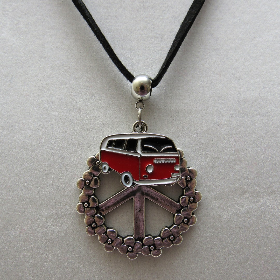 Iconic 60's Hippie Van and Peace Symbol Necklace Red and - Etsy