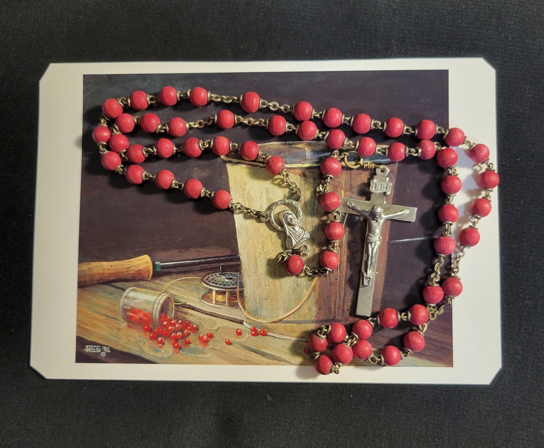 Rose Rdery Vintage Dyded Red Rosewood Rosary - Etsy