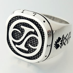 Anillo con escudo familiar, anillo de plata esterlina, anillo con letras, anillo grabable, anillo de plata maciza, anillo de caballero hecho a mano, caballero de plata griega.