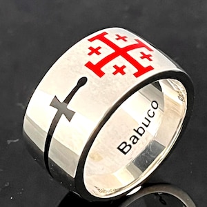 Crusader Knight&#39;s Templar Ring: Sterling Silver Medieval Cross, Excalibur Sword, solid band