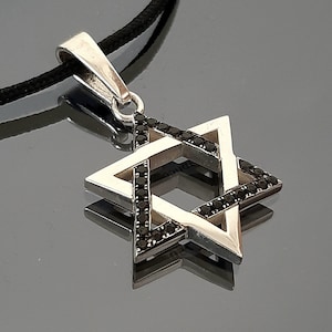 Étoile du roi David, étoile juive lapidée noire, étoile de David en argent sterling, étoile du bouclier du roi Salomon pour pendentif, cadeau fait main.